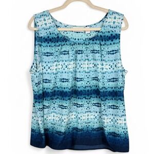 Chicos Stippled Border Toria Tank Top Teal Blue Sleeveless Scoop Neck Size 3 NEW